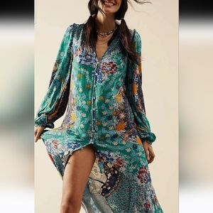FREE PEOPLE Marais Printed Midi In Emerald Combo. Size XS